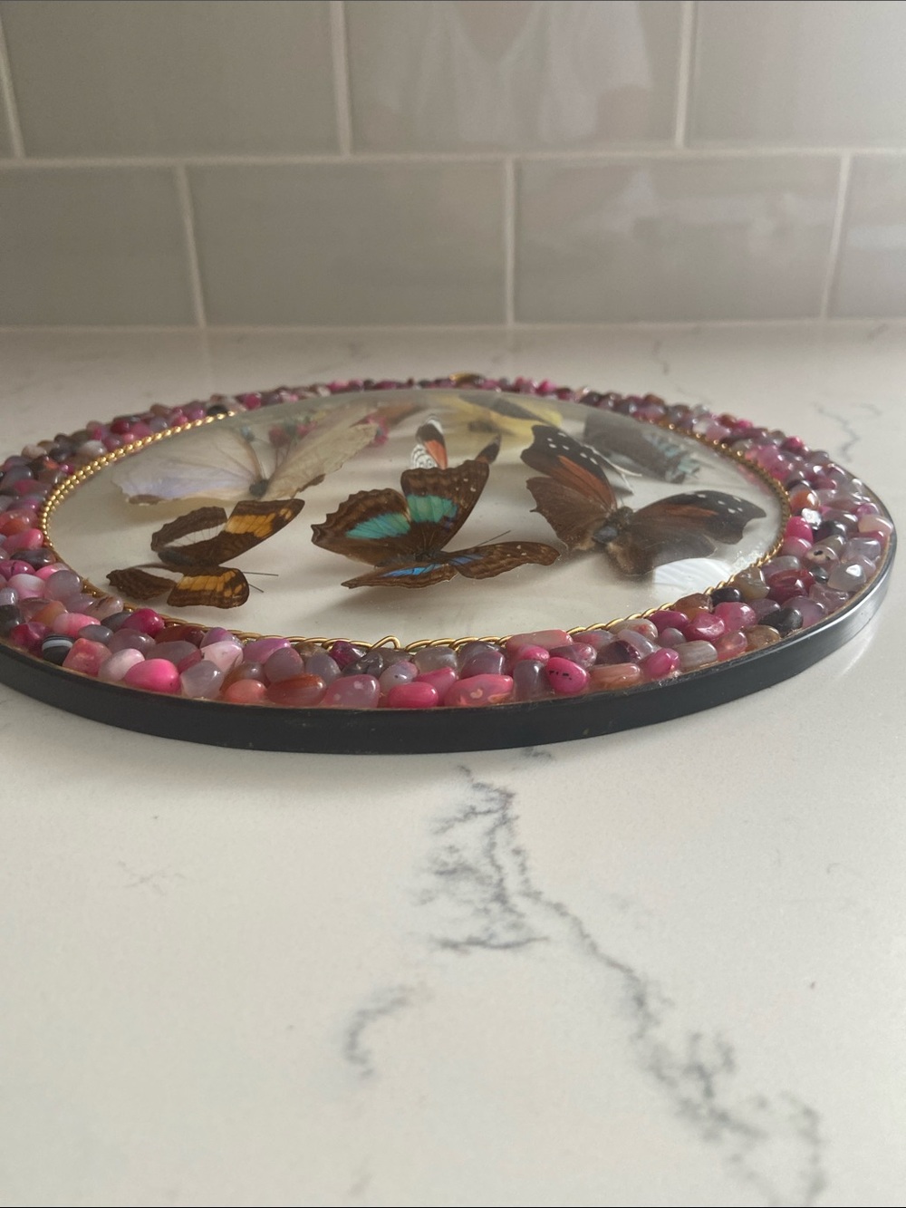 Vintage Peru Real Butterfly Specimen Wall Art Stone 10" - Picture 3 of 9